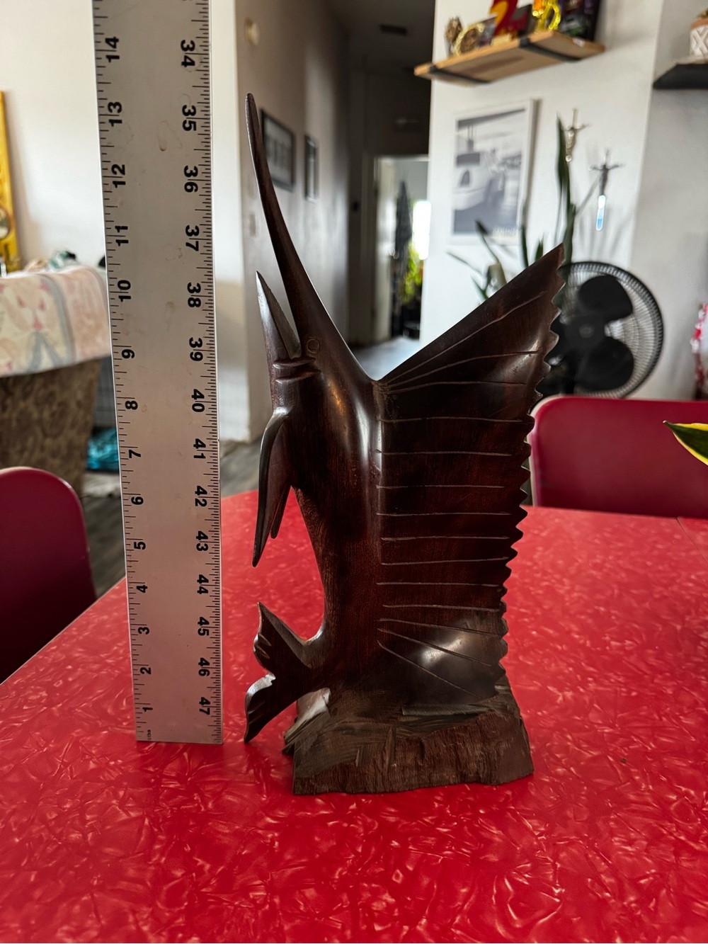Vintage Mid-Century Hand-Carved Ironwood Sailfish Marlin Sculpture
